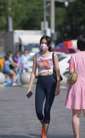 蓝色高挑紧身裤美女MJ563[979M]